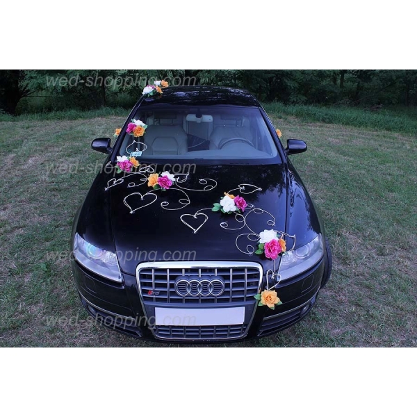 Décoration voiture de mariage Blanc - Orange - Bourgogne