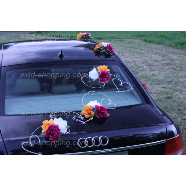 Décoration voiture de mariage Blanc - Orange - Bourgogne
