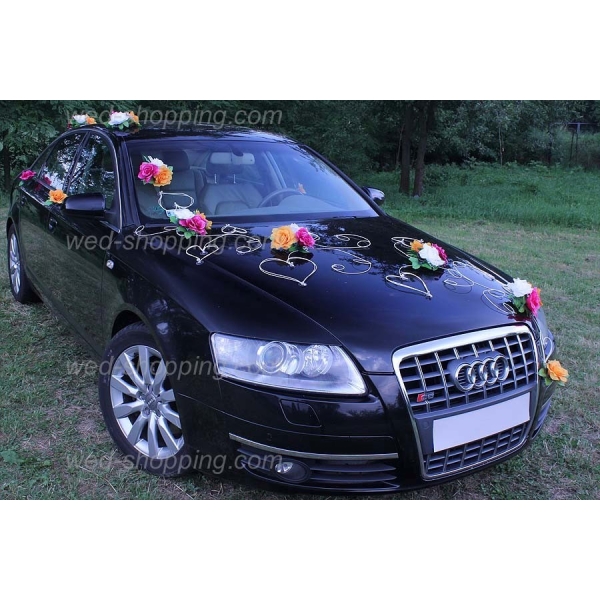 Décoration voiture de mariage Blanc - Orange - Bourgogne
