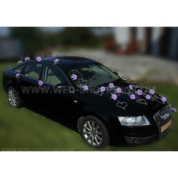 Roses violet clair cœur decoration voiture mariage