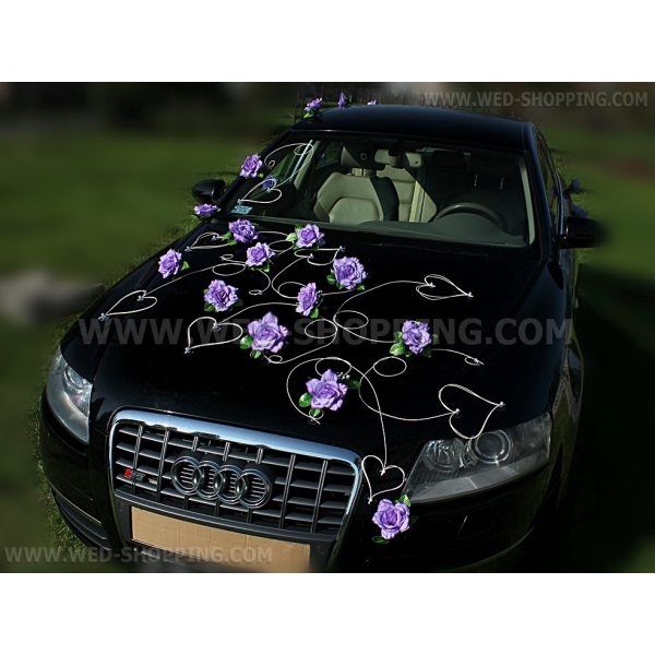 Roses violet clair cœur decoration voiture mariage