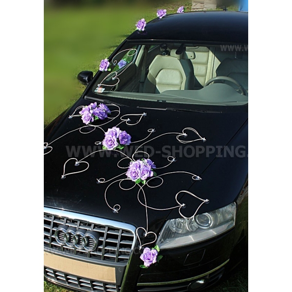 Roses violet clair cœur decoration voiture mariage