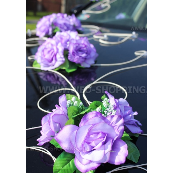 Roses violet clair cœur decoration voiture mariage