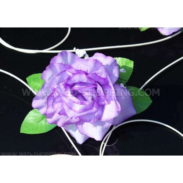 Roses violet clair cœur decoration voiture mariage