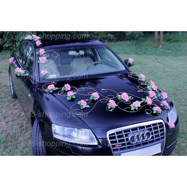 Déco de voiture de mariage Mauve