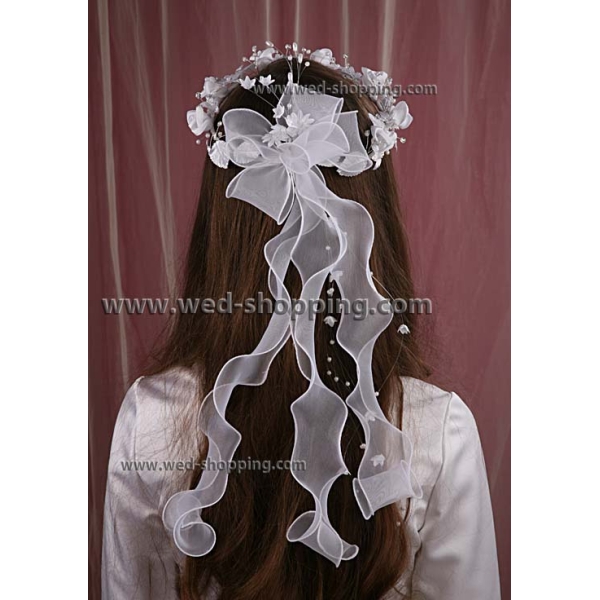 Couronne de communion ronde ruban organza