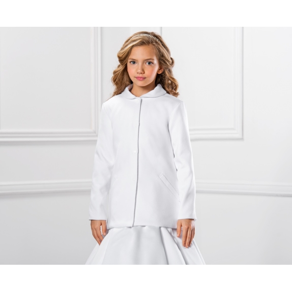 Manteau pour fille Communion feutrine blanc ivoire