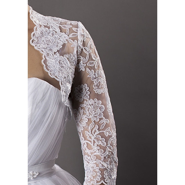 Dentelle veste boléro en haussant les épaules des deux tiers manches broderie dentelle à avant ouverte