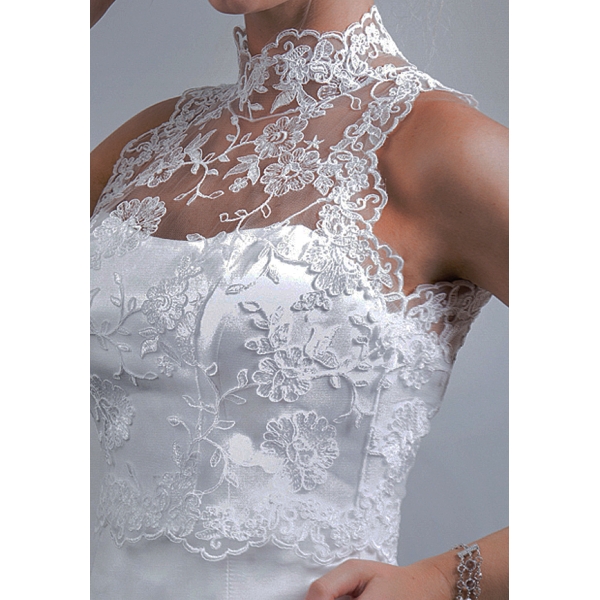 Col haut Bolero Dentelle veste de mariage sans manches broderie de dentelle boutons fixation