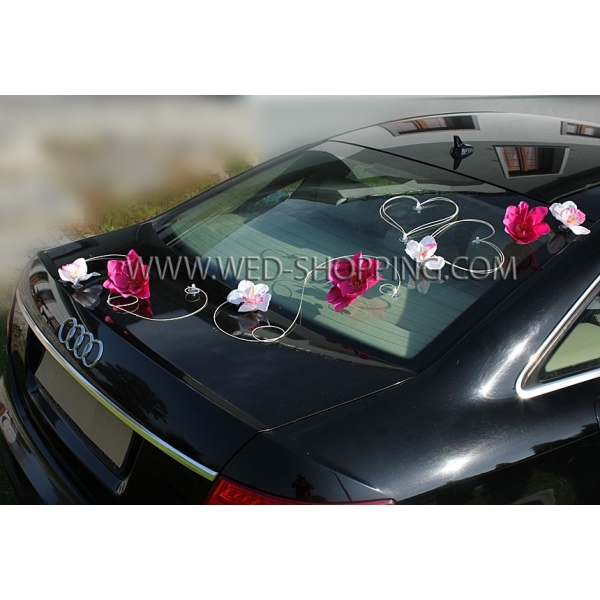 Mariage Kit de décoration de voiture - Dahlias roses et blanches Orchidées