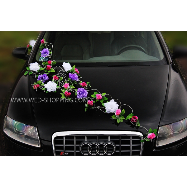 Decoration voiture mariage roses