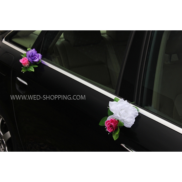 Decoration voiture mariage roses