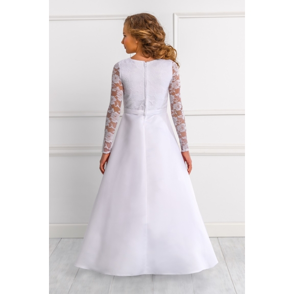 Robe de communion fille avec manches longues en dentelle
