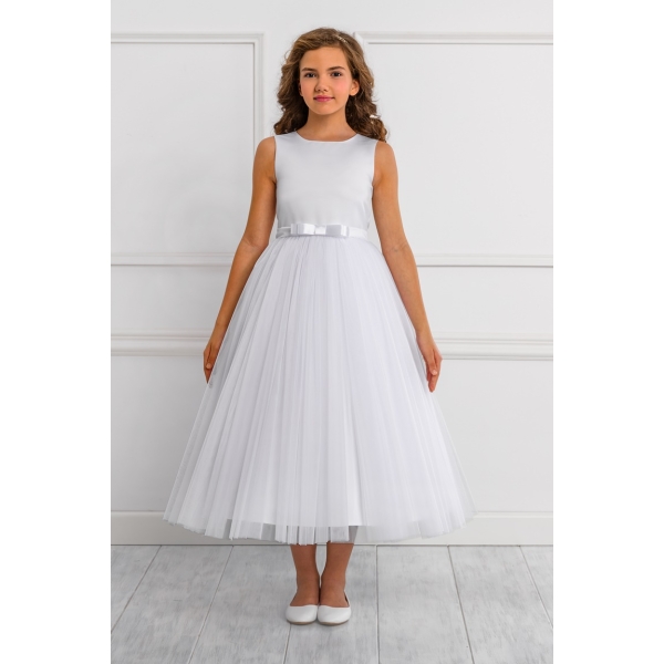 Robe de communion Satin avec manches courtes