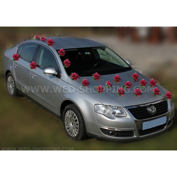 roses bordeaux voiture mariage