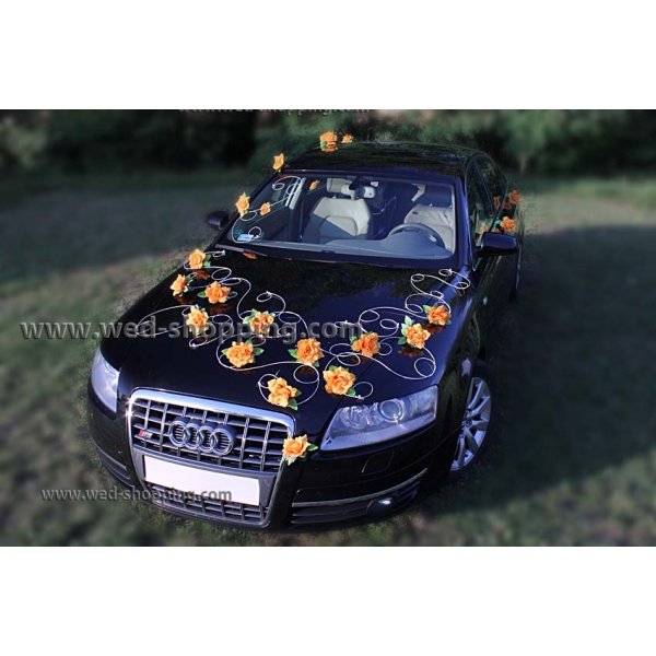 Décoration voiture balai roses oranges