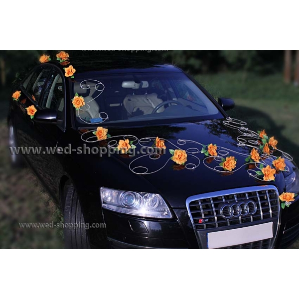 Décoration voiture balai roses oranges
