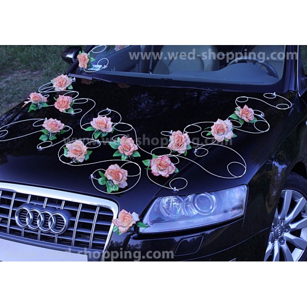 Décoration voiture mariage Salmon roses