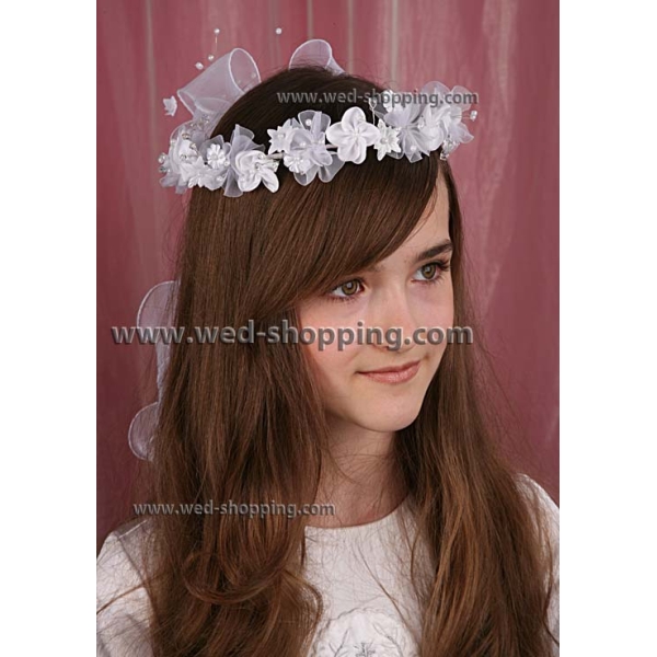 Couronne ronde blanche ruban organza