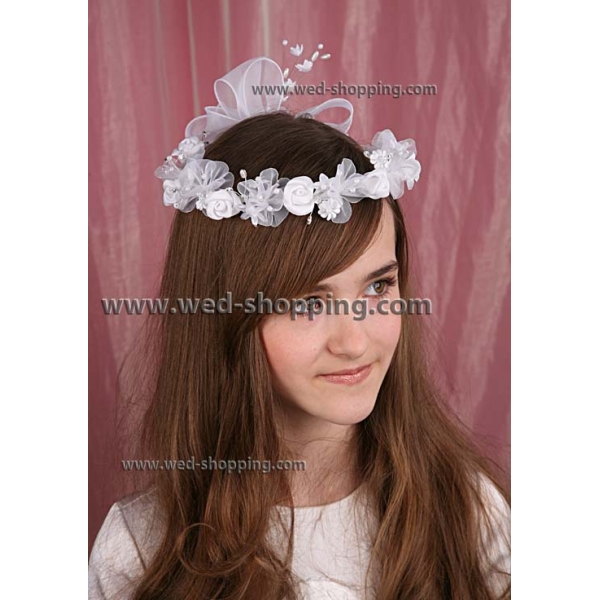 Couronne ronde blanche ruban organza pour fille