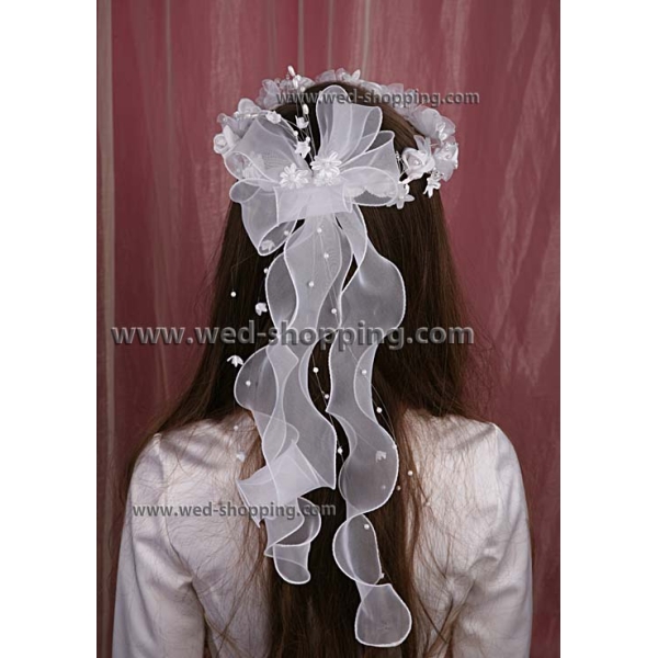 Couronne ronde blanche ruban organza pour fille