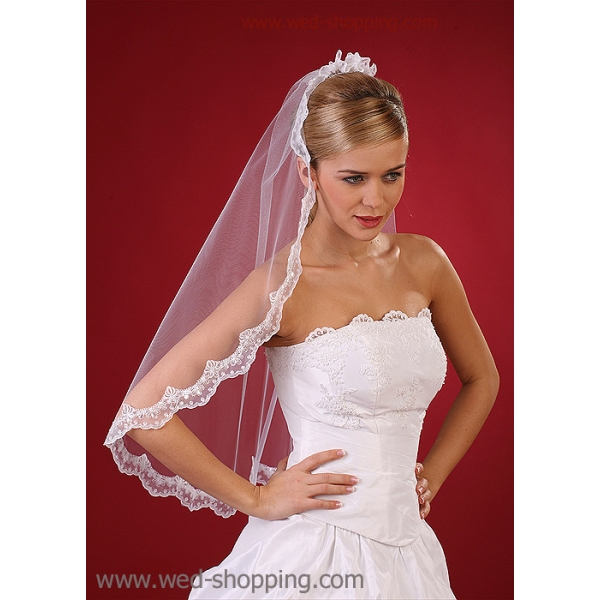 Voile de mariée - broderie et paillettes sur mousseline